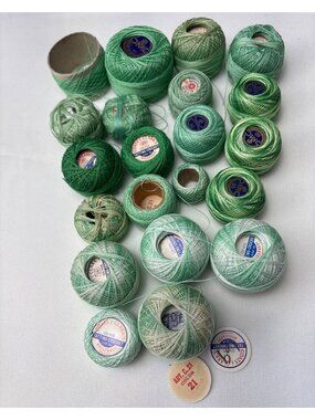 Vintage Green Crochet Thread Lot Coats & Clark DMC Mixed Sizes Shades Tatting Ya